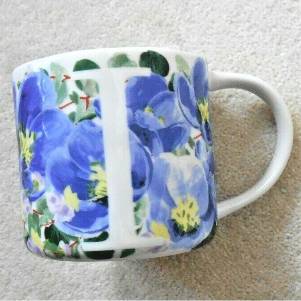 Anthropologie Blue Floral Monogram Letter I Mug